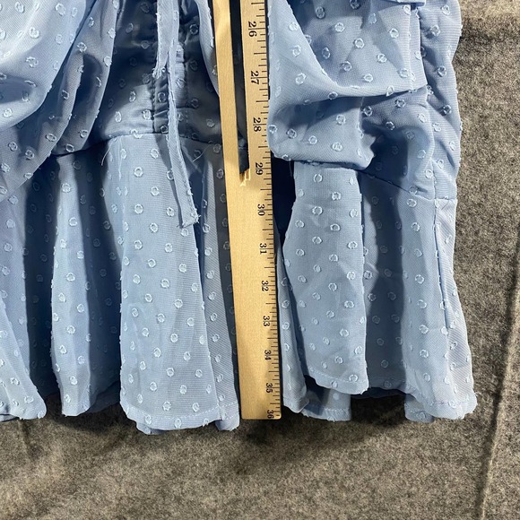 Lulus Mini Dress Large Dusty Blue Halter Ruched Sleeveless Place and Time - Picture 10 of 14